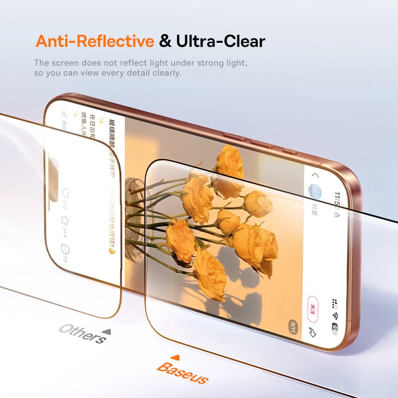 Baseus Tempered Glass for iPhone 17 16 15 14 13 12 Pro Max Screen Protector HD With Cleaning Kit Anti Peeping Dust-proof Glass