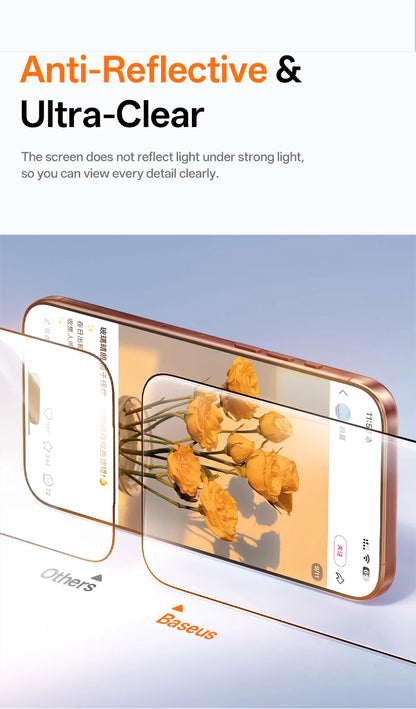 Baseus Tempered Glass for iPhone 17 16 15 14 13 12 Pro Max Screen Protector HD With Cleaning Kit Anti Peeping Dust-proof Glass