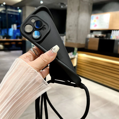 Phone Case For iPhone 14 13 15 16 Pro Max 17 Air 16E 12 11 X XS 8 Plus SE2022 Crossbody Adjustable Lanyard Strap Rope Soft Cover