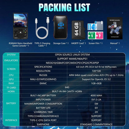 Handheld Game Console Linux System IPS Screen Portable Pocket Video Player 64GB 128GB Games Handheld Game Video Player Console